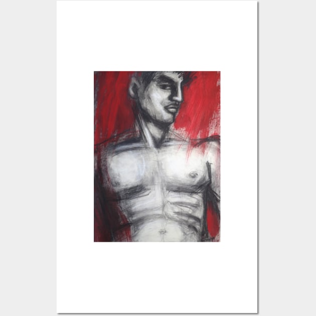 Nude Man Torso On Red Wall Art by CarmenT